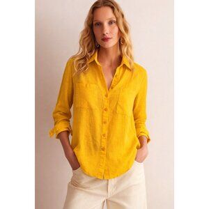 Biden Linen Button Down Shirt Yellow Woman's 4 Petite